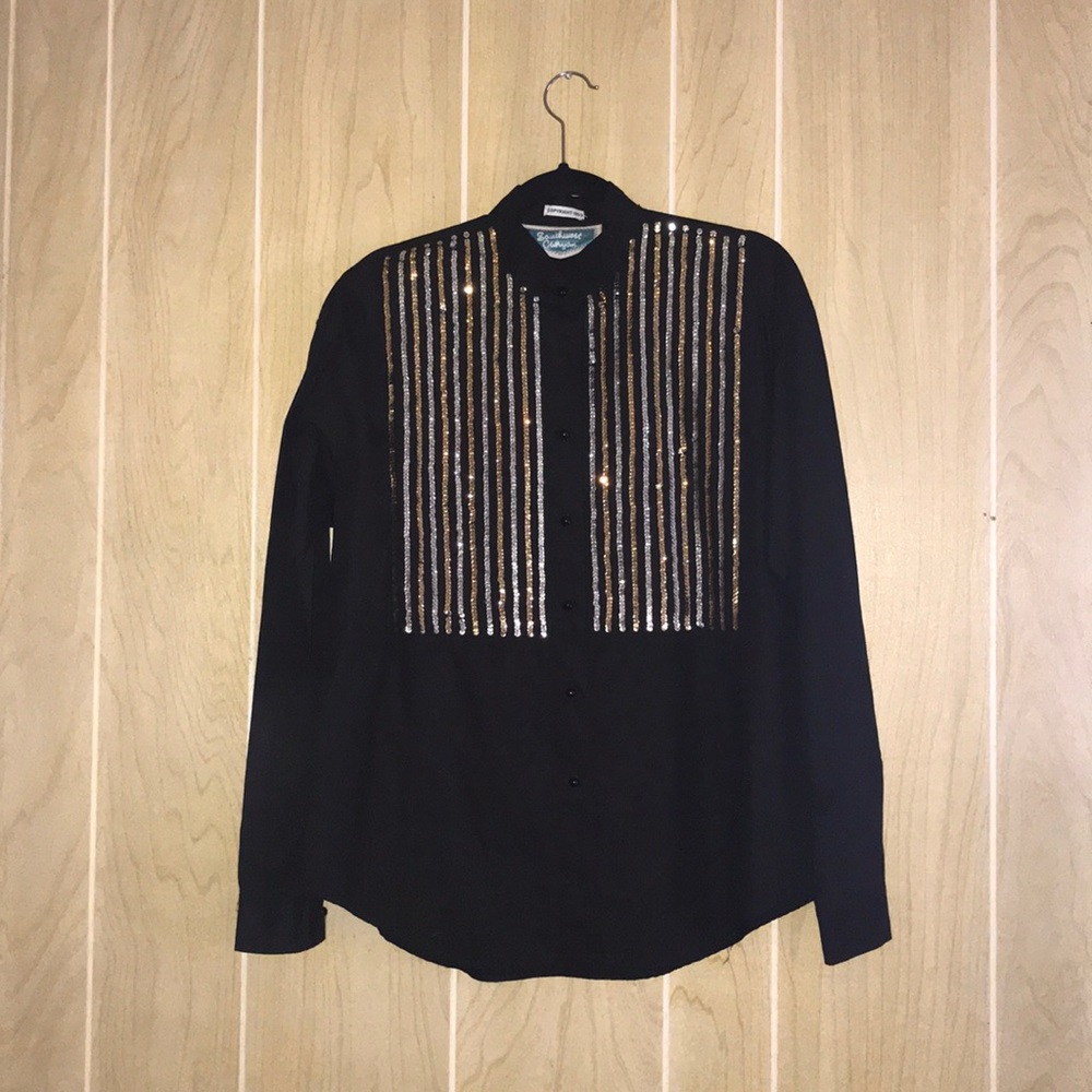 Southwest Canyon Black with Silver Gold Sequins Medium Button Up Shirt